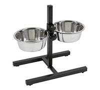 Kerbl Pet Barra de alimentación, comedero, Negro, 54x27x43cm, 2x1800 ml, Estructura de Acero, para Perros, 2 comederos de Acero Inoxidable, Altura Regulable sin escalones, comedero Elevado