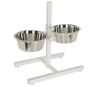 Kerbl Pet Barra de alimentación, Soporte para Cuencos, Elevador de Cuencos, Blanco, 54x27x43cm, Acero Inoxidable, para Perros y Gatos, Altura Ajustable, con 2 Cuencos de Acero Inoxidable