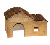 Kerbl Pet cabaña Welle Nature, caseta para animales pequeños, caseta para roedores, natural, 30x20x20 cm, madera, para conejos, cobayas, hámsters, para masticar, premontada