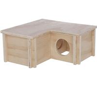 Kerbl Pet Casa de hámster, 24 x 24 x 11 cm, Madera, 3 cámaras de 9,5 x 9,5 cm, Sistema de conexión, Techo extraíble