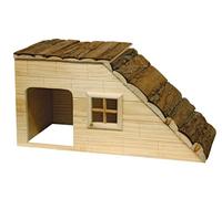 Kerbl Pet Casa para Roedores con Rampa Nature, casa para animales pequeños, 50x25x25cm, madera, para conejos, cobayas, hámsteres, ratones, chinchillas, para morder, kit de bricolaje