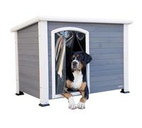 Kerbl Pet Caseta para Perros Kenny, Techo bituminoso Resistente a la Intemperie, Construcción elevada, Cortina de Lamas, Madera con Pintura Protectora para Madera, para Perros medianos y Grandes