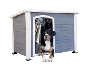 Kerbl Pet Caseta para Perros Kenny, Techo bituminoso Resistente a la Intemperie, Construcción elevada, Cortina de Lamas, Madera con Pintura Protectora para Madera, para Perros medianos y Grandes