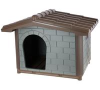 Kerbl Pet Caseta para Perros Levin Eco, Robusta caseta de plástico, respetuosa con el Medio Ambiente, Material Reciclado, Resistente a la Intemperie, Gris-Verde|marrón, 99x70x75 cm
