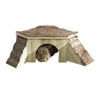 Kerbl Pet Caseta para roedores, 37x37x16cm, de madera natural, con dos rampas y techo como plataforma de observación y opción de refugio, premontada