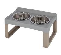 Kerbl Pet Comedero Elevador, comedero de Agua, Acero Inoxidable, Gris/Topo, 2 x 1000 ml, para Perros y Gatos, Mayor Espacio de Comida, Soporte Seguro, fácil de Limpiar