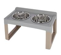Kerbl Pet Comedero Elevador, comedero de Agua, Acero Inoxidable, Gris/Topo, 2 x 2000 ml, para Perros y Gatos, Mayor Espacio de Comida, Soporte Seguro, fácil de Limpiar