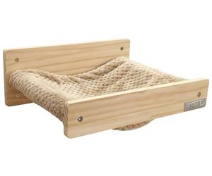 Kerbl Pet Hamaca de Pared Timber, Hamaca para Gatos, Natural/Topo, 38x33,5x16 cm, Madera, Felpa Suave, Gatos, Montaje en Pared