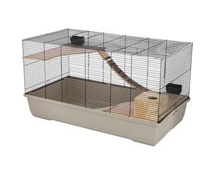 Kerbl Pet Jaula para roedores Gabbia Hamster 102, beige, 100x53x55cm, de plástico y malla metálica, para hámsteres, cobayas y ratones, con caseta de madera y comederos