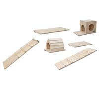 Kerbl Pet Parkour de pared para animales pequeños Skywalk, 6 piezas, 100 % madera maciza, pared para trepar, ampliable de forma flexible, montaje en pared, para conejos y gatos