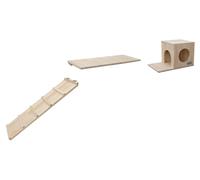 Kerbl Pet Parkour Sidewalk para animales pequeños, 3 piezas, 100 % madera maciza, pared para trepar, ampliable de forma flexible, montaje en pared, para conejos y gatos