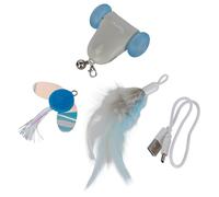Kerbl Pet Ratón Racing, Juguete para Gatos, ratón eléctrico, Entretenimiento para Gatos, Gris/Azul, 6,5 x 6 x 2,6 cm, con luz LED, Campanilla y 2 Colgantes, duración de la batería 5-6 Horas