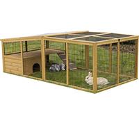 Kerbl Pet Parque para Mascotas con Barrera de Escape, 220 x 115 x 75 cm, Distancia de Rejilla: 2,5 cm, para Conejos/Conejillos de Indias, Plegable, casita con rampa