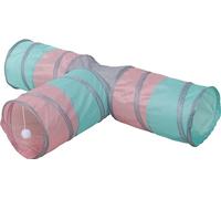 Kerbl Pet Túnel para Gatos Triangle, túnel de Juego, Juguete para Gatos, Turquesa, Rosa, Gris, 80x50cm, Ø25cm, poliéster, Gatos, Incluye Pelota de Juego, 4 entradas
