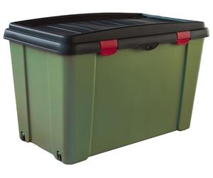 Kerbl Stefanplast Caja de almacenamiento, caja de camping, color oliva/grafito, 79x47x51cm, plástico, con 4 ruedas y tapa