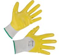 Kerbl works 1 par de guantes Flexline, guantes de punto fino, talla 8/M, unisex, blanco/amarillo, poliéster, nitrilo, compatible con pantallas táctiles, para montaje y taller