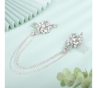 Kercisbeauty Peines para el cabello con cuentas de cristal plateadas con cadena de tenis, diamantes de imitación, joyería para el cabello para bodas, novias, bailes, banquetes, accesorios para el