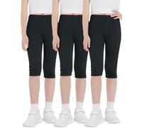 KEREDA Leggings Capri 3/4 para niña, 3/4, algodón, 3 pares, Negro , 122 cm-128 cm