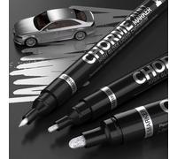 KERIFI 3pcs Silver Liquid Mirror Chrome Markers Permanent Art Liquid Chrome Marker Set, Reflective Gloss Metallic Mirror Markers, Repair Paint Pen for Model Metal Plastic Glass DIY Craft (0.7/1/3mm)