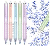 KERIFI 5 bolígrafos de punta redonda de 0,5 mm de color azul borrable con mango suave retráctil, para planificar diarios, suministros escolares, suministros de oficina