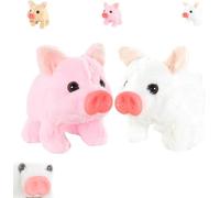 KERLYING Electric Pig Plush Realistic Toy, 2026 New Interactive Crawling Piglet, Lifelike Animated Walking Pig Plush Toy, with Sound and Motion Kids, Boys and Girls, Birthday Christmas (White+Pink)