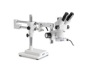 Kern Microscopio stereo zoom OZM 922, bino, 7x-45x, HSWF10x23mm, Trípodes, Brazo doble (515 mm x 614 mm) con tablero, Iluminador anular LED 4,5 W