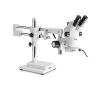 Kern Microscopio stereo zoom OZM 923, trino, 7-45x, HSWF 10x23 mm, Trípode de doble brazo, 430x480 mm, con tablero, Iluminador anular LED 4,5 W