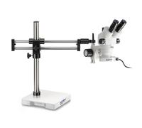 Kern Microscopio stereo zoom OZM 932, bino, 7-45x, HSWF 10x23 mm, Trípode de doble brazo, 430x480 mm, con tablero, Iluminador anular LED 4,5 W