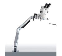 KERN Optics - Juego de microscopio estereoscópico con doble asa, brazo de resorte con abrazadera, tubo trinocular, lente de 0,7 x - 4,5 x, luz LED de anillo de 4,5 W