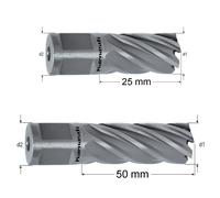 Kernbohrer Set Silver-Line Weldonschaft HSS-XE, d1=12-60mm, Nutzlänge 25mm 50mm