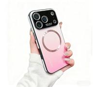 Kerquyu For iPhone 17 Promax Gradient Glass-Gloss Case Compatible with Magnetic, Gradient Full Body Slim Hybrid Magnetic Tempered Glass Mobile Phone Case with Shockproof Airbags (17 Promax,Pink)