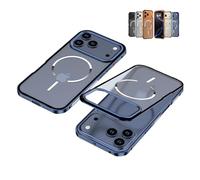 Kerquyu Frostedge Metal Frame Case for iPhone 14-17 Pro MAX, Metal Frame Frosted Magnetic Phone Case, Matte Translucent Bumper Cover (17 Air,BLU)