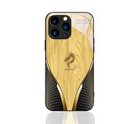 Kerquyu Personalized Wood Grain Dragon Compatible with Tempered Glass Case for iPhone 17/16/15 Plus Pro MAX, Dragon Pattern Glass Silicone Shockproof Cover (For 15Pro,Yellow)