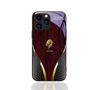 Kerquyu Personalized Wood Grain Dragon Compatible with Tempered Glass Case for iPhone 17/16/15 Plus Pro MAX, Dragon Pattern Glass Silicone Shockproof Cover (For 15,Red)
