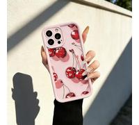 Kerquyu Sexy Wine Cherry Graffiti Design Phone Case: Korean Minimalist Design, Creative Shockproof Protective Cover For iPhone 17 ProMax to 15 (For 15Pro,Pink)