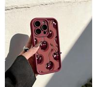 Kerquyu Sexy Wine Cherry Graffiti Design Phone Case: Korean Minimalist Design, Creative Shockproof Protective Cover For iPhone 17 ProMax to 15 (For 17Promax,Burgundy)