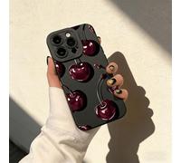 Kerquyu Sexy Wine Cherry Graffiti Design Phone Case: Korean Minimalist Design, Creative Shockproof Protective Cover For iPhone 17 ProMax to 15 (For 16,Black)