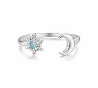 Kerraom Anillo Copito de Nieve Luna de Plata de Ley 925 - Anillo Ajustable Abiertos Moda Invierno, Joyería Navidad para Mujer y Niña Regalo Elegante Simple