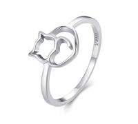 Kerraom Anillo de Plata 925 para Mujer con Diseño de Gato - Apilable, Hipoaalergénico, Anillo de Promesa, Regalo para Chicas y Amantes de los Gatos, Talla 15