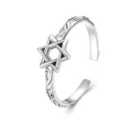 Kerraom Anillo Estrella De David Anillo Hexagrama Ajustable Extremo Abierto S925 Plata Señoras Anillo Regalo Eternidad Compromiso