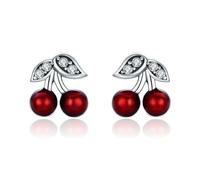 Kerraom Cereza Pendientes S925 Plata Lindo Señoras Pendientes Niñas Anti-Alergia Temperamento Señoras Regalo