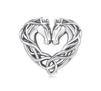 Kerraom Charm Perla Tejida Corazón Dos Caballos Plata 925，Charm de Caballos y Corazón， Para Pulsera Europea, Regalo para Madres, Novias e Hijas