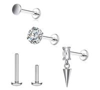 Kerraom Piercings - Oreja de titanio G23 (16 g, 1,2 mm, con circonio, disco y luna, colgante, 3 longitudes de tallo - Joyas para cartílago Helix Tragus Conch para pieles sensibles, 8mm, Titanio