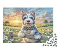 Kerry Blue Terrier 1000Pc Rompecabezas para Mujeres y Hombres Perro Apoyado en Valla al Amanecer Rompecabezas Duro Imposible | Actividad en el Hogar 52x38cm/1000pcs