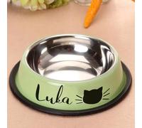 Keruidian Personalized Cute Cat Head Printed Stainless Steel Bowls Pet Food Water Drink Dishes Custom Name Puppy Gift Pet Feeder Bowls (22CM)