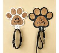 Keruidian Soporte de madera personalizado para correa de perro, gancho de pared con nombre personalizado, collar para mascotas y colgador de correa, regalo único para los amantes de los perros (negro)