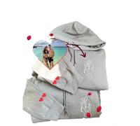 Keruidian Sudadera con Capucha Retrato Foto Personalizada, Sudadera con Capucha Retrato Pareja Bordada, Regalo De Boda (XL, Grey)