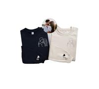 Keruidian Sudadera con Capucha Retrato Foto Personalizada, Sudadera con Capucha Retrato Pareja Bordada, Sudadera con Capucha Foto Personalizada, Regalo De Boda (S,Cuello Redondo)