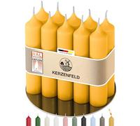 Kerzenfeld® Velas amarillas, 10 unidades, 100 x 22 mm, 2 veces sumergidas, larga duración de combustión de 4 horas, auténtica calidad de fabricación alemana, certificado RAL y sin goteo