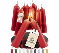 Kerzenfeld® Velas de varilla, 10 unidades de 100 x 22 mm, 2 veces sumergidas, larga duración de combustión de 4 horas, calidad de fabricación alemana, certificado RAL y sin goteo (rojo)